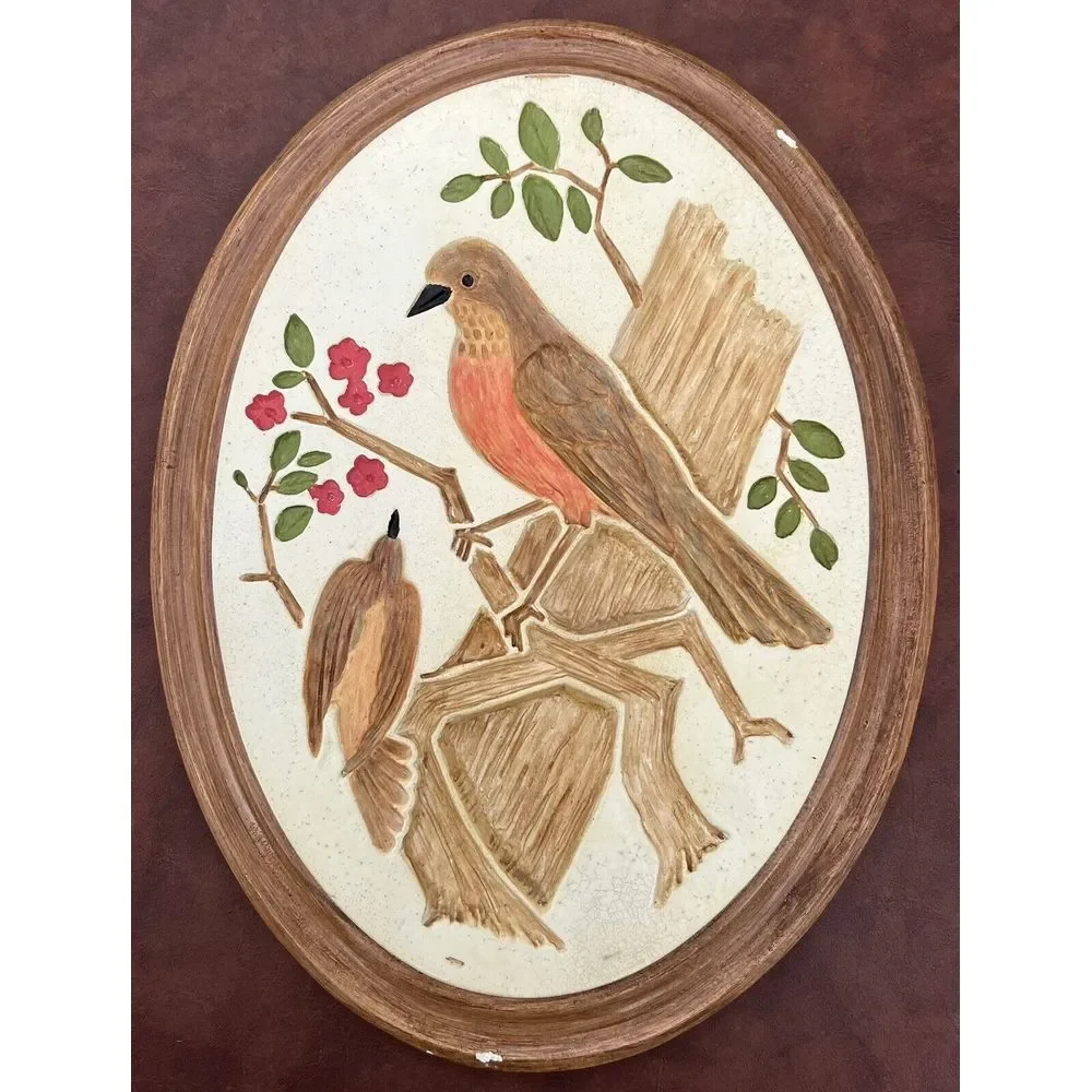 VTG‎ Chalkware Birds of America Wall Plaques Set 4 Cardinal Robin Decor